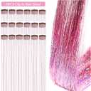 2 x ZYXQZYX Hair Tinsel Kit Pack of 18 Pcs Hair Tinsel Clip in 19.6Inch Glitter Tinsel Hair Extensions Heat Resistant Clip in Hair Tinsel Sparkle Fairy Hair Accessories for Kids Girls Women (Pink)