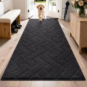 PURRUGS Dirt Trapping Door Mat 32" x 70", Non-Slip Machine Washable Entry Rug, Dog Doormat, Indoor Front Door Mat, Super Absorbent Entryway Rug for Muddy Shoes & Paws, Black