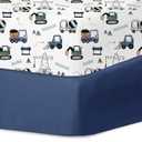 Little Grape Land Pack and Play Sheets Mini Crib Sheets Soft Breathable Pack N Play Sheets, Playard Fitted Sheet 2 Pack Stretchy Fits 38"x26" Playard Mattress, Navy Trucks