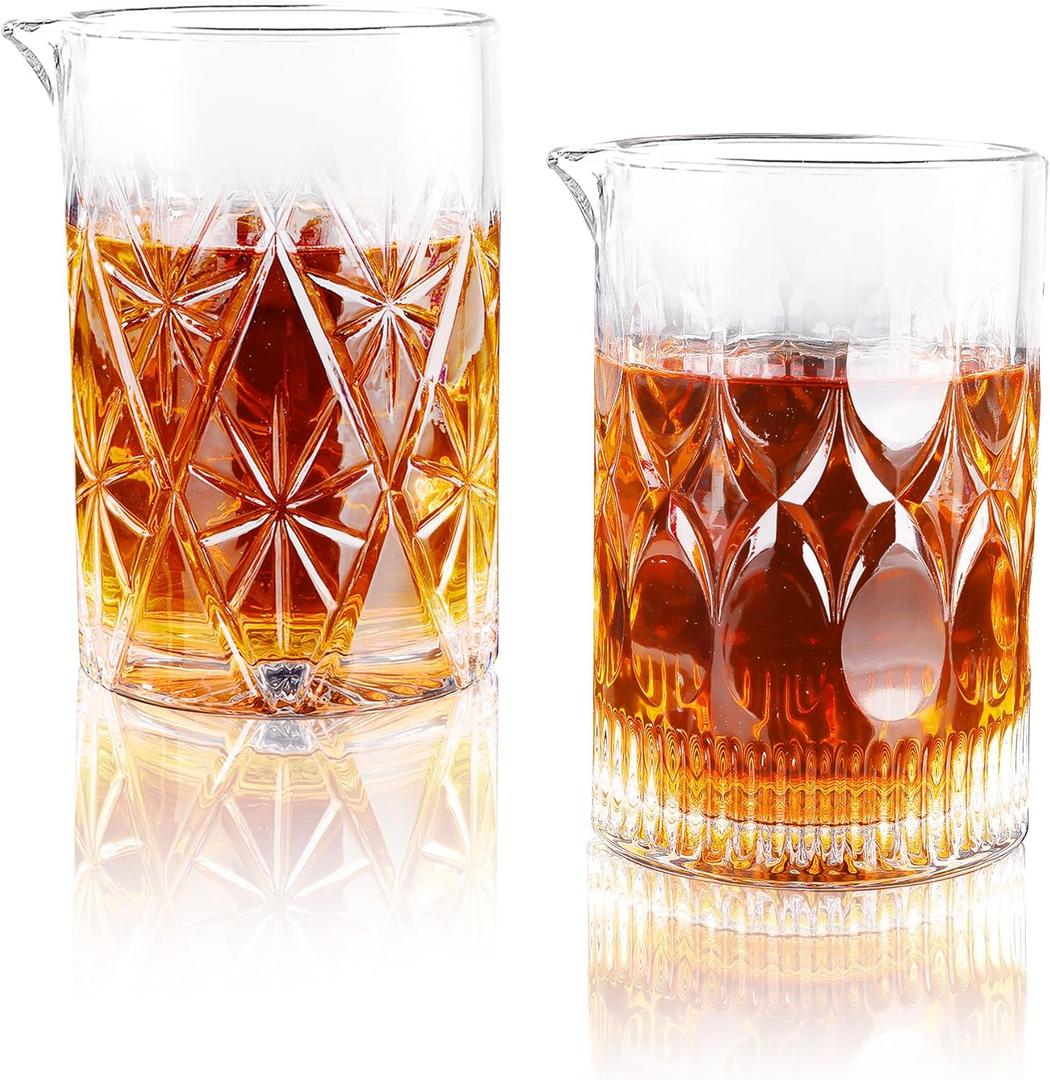 24 Oz Cocktail Mixing Glass Stirring Glasses for Whiskey Cocktail Mixing Shaker Glass Martini Old Fashioned Crystal Bar Set 700ml Pack of 2 (X-shape/Snowflakes)