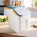 50LB Large Flour Storage Container Bin,2 Pack Airtight Plastic with Wheels Seal Locking Lid Dispenser Organizer Bin with Measuring Cup & Scoop for Flour, Rice, Grain 100LBS Total Capacity(Blue)