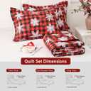 JSD Christmas Quilt Set King Size, Red Buffalo Plaid Snowflakes Bedspreads, 3 Piece Microfiber Coverlet Quilted Blanket with Pillow Shams