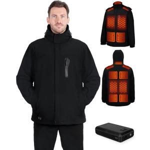 Heated Jacket for Men with Rechargeable Pack, Winter Windproof Electric Heating Coat Jackets with Detachable Hood (X-Large, Black)