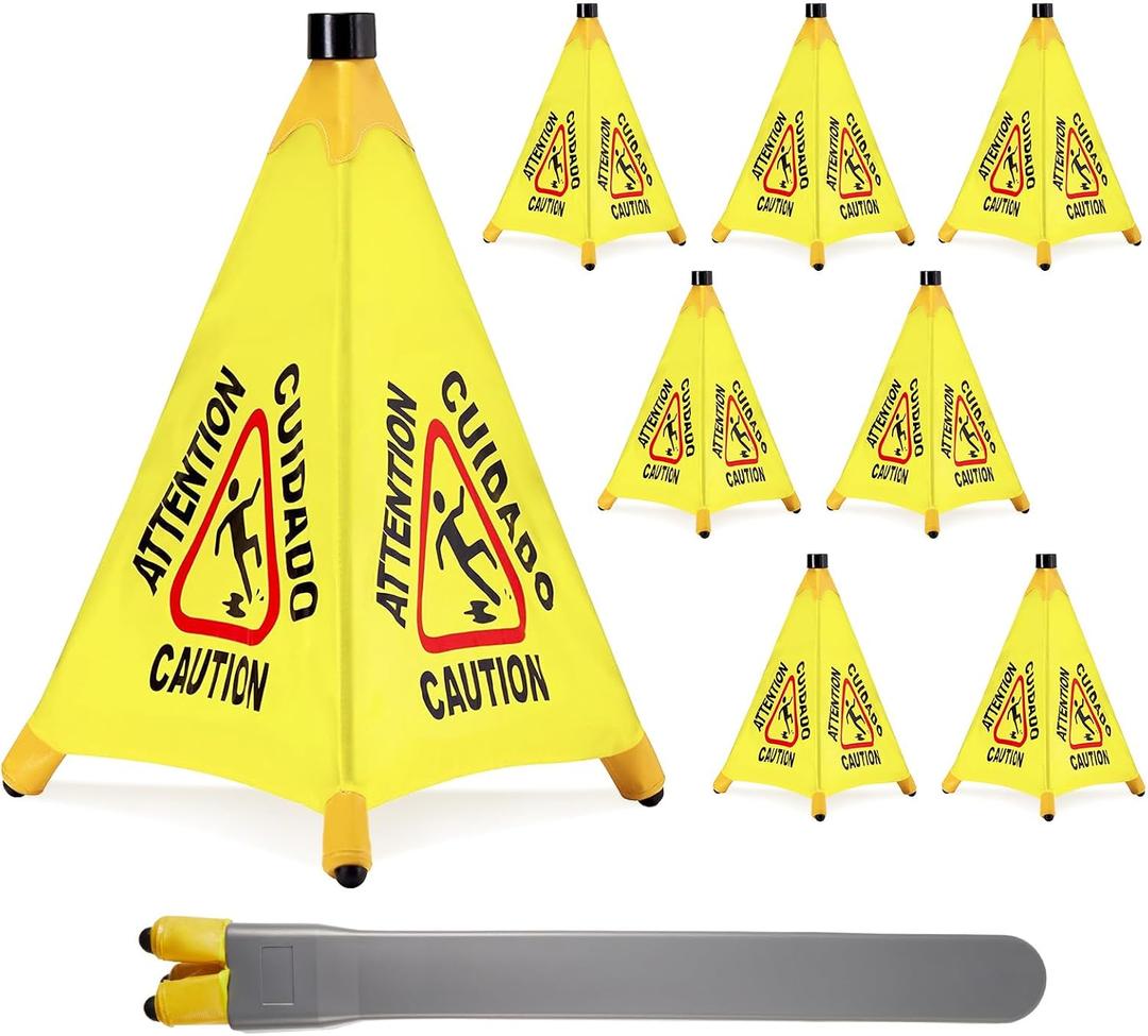 8 Pcs Pop up Wet Floor Sign with Storage Tube 20 Inch Wet Safety Signs Commercial Caution Safety Cone Pop up Caution Sign for Commercial Stores Grocery Restaurant Restroom Office Use, one size