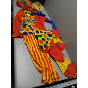 7 Piece Adult Clown Costume Set with Wig, Hat, Nose, Gloves, Shoes, Bag for Halloween Parties, L