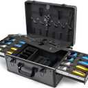 MoyRetty Professional Barber Case, Barber Suitcase 6 Clipper Slots & 8 Shear Holders, 17.13" Portable Aluminum Organizer for Hair Stylists & Pet Groomers-Black