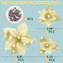 Geefuun 28PCS Christmas Tree Decorations: Poinsettias Artificial Flowers Ornaments Xmas Gold Glitter Flower with Clips