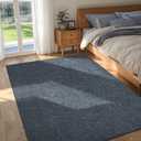 FinRec 4x6 Washable Area Rugs for Bedroom Living Room, Low Pile Thin Rug Solid Color, Non-Slip Carpet Indoor for Home Decor (Navy Blue/White)