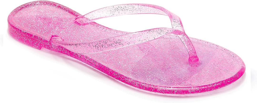 2 x Women Flip Flops Jelly Shoes Thong Sandals Flat Slides Clear Jellies Pool Slippers Bathroom Summer Beach Size 8 Ladies Non Slip Dress Comfortable Quick Drying Soft (Pink)