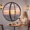 360 Rotating Round Window Black Aluminum Alloy Frame with Clear Tempered Glass, Waterproof Ventilation Porthole for Bathroom, Bedroom, Living Room (15.7 inch)
