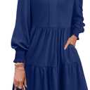YZEGGO Spring Dresses for Women 2026 Casual V Neck Long Sleeve A Line Midi Dress Ruffle Flowy with Pockets (Medium, Navy Blue)
