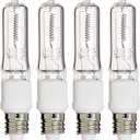 Pack of 4 100 Watt JDE11 Halogen candelabra bulb 100W T4 120V Light Bulbs-Clear Finish -E11 Mini-Candelabra Base T4 BulbDimmable-Warm White Q100CL/MC, for Chandeliers, Pendants, Cabinet Lighting