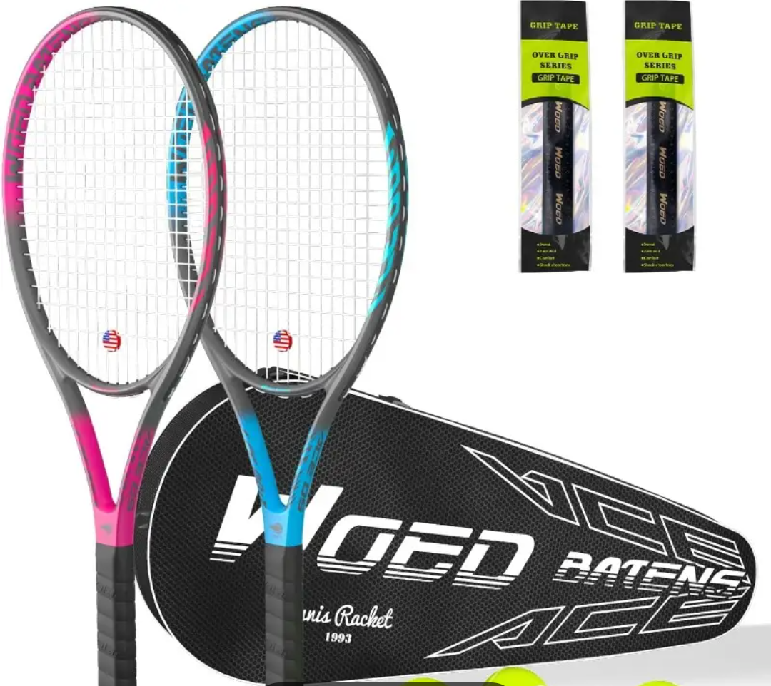 Pro Tennis Racket for Adults, 2 Player 27 inch Speed Tennis Racquet Acceptable for Beginner and Professional with 3 Tennis Balls, 2 Vibration Dampes, 2 Overgrips, Tennis Bag