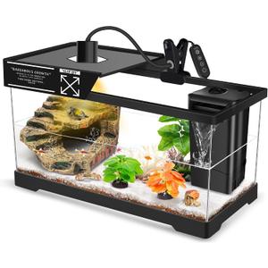 GOZILLA Turtle Tank Kit(Tank+Lamp+Filter), Upgrade PC Turtle Tank Starter Kit with Adjustable Lamp & Filter, Reptile Hideout Habitat with Lid for Small Reptiles.(19.68 9.52 9.44''/Large-Black-Kit)