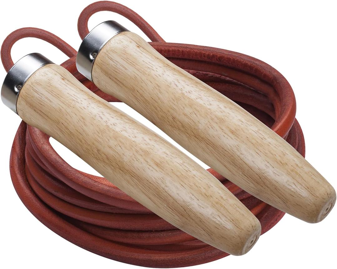 Champion Sports Leather Ball Bearing Jump Rope (9.5' Rope, Brown)