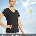 Haimont Women's Quick Dry Short Sleeve T-Shirts V-Neck UPF 50+ Tops Workout Athletic Fitness Running, Moisture Wicking