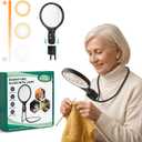 Magnifying Glass for Reading with 48 LED Lights 3 Color Modes, Neck Magnifier Hands Free, 5X/10X Magnifiers for Seniors for Close Work Repairing Reading Sewing (Black)