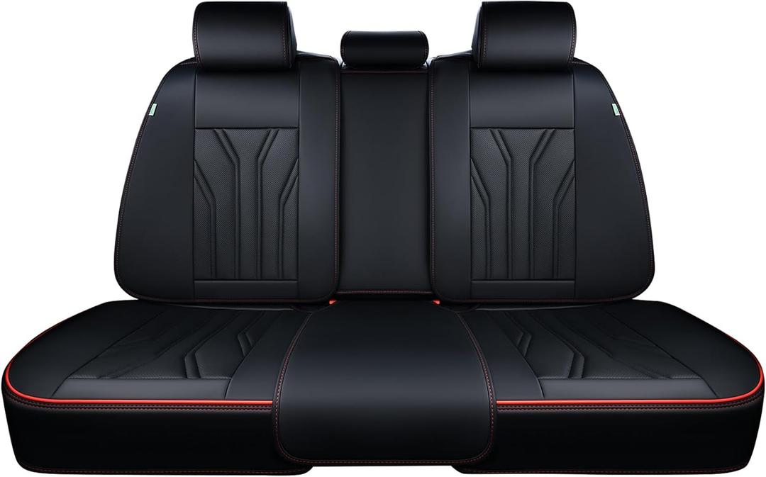 FLORICH Rear Seat Covers Leather Car Seat Covers Waterproof Back Seat Cover Automotive Seat Covers Universal Seat Cushion Protector for Most Cars Trucks SUV-Black&Red Line