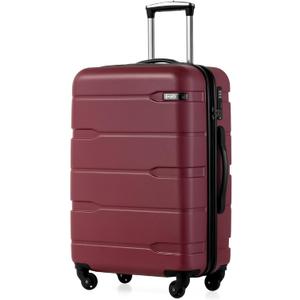 Coolife Medium Checked Luggage Hardside PC+ABS Suitcase with TSA Lock, Lightweight Rolling Carry On with Spinner Wheels(Charcoal, 24in) (Radiant Pink)