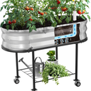 Raised Garden Bed with Legs and Wheels, Self-Watering Planter Box, Wicking Bed, Galvanized Metal Elevated Raised Bed Cart with Drainage Hole and Liner for Indoor Outdoor Gardening