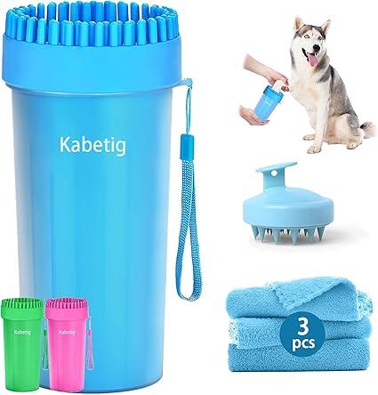 Kabetig Dog Paw Cleaner Kit  Blue, for L/XL Dogs, Quick Clean No Full Bath, 5in1 Bath Grooming Kit, Exclusive CupMounted Brush Head, Grip Silicone Brush, 3 Absorbent Towels, Fits Lab