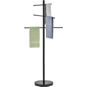 MyGift 6 Bar Outdoor Towel Rack for Pool, Free Standing Bath Towel Holder Storage, SPA Towel Blanket Stand with Round Weighted Base, Modern Black Metal