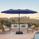 PHI VILLA 15ft Large Patio Umbrellas with Base Included, Outdoor Double-Sided Rectangle Market Umbrella with Crank Handle, for Pool Lawn Garden, Navy Blue
