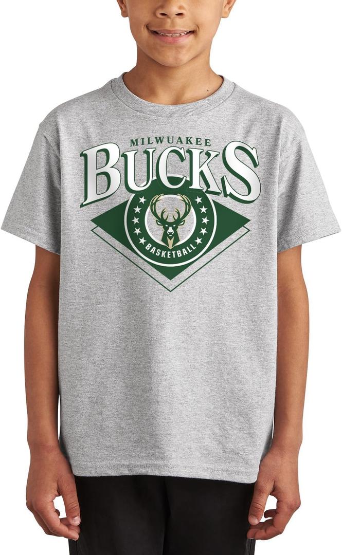 Junk Food NBA Court Classic - Kids Short Sleeve Fan T-Shirt for Boys and Girls (Large, Grey)