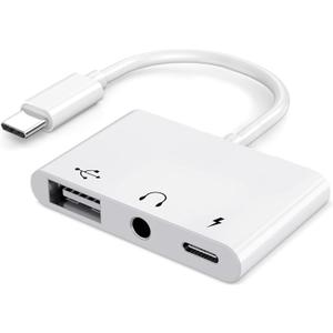 USB C to USB Adapter, 3 in 1 AUX to USB C Adapter with 3.5mm Headphone Jack + OTG + 60W PD Fast Charging Port,Compatible with iPhone 15/16, iPad Pro, MacBook and More