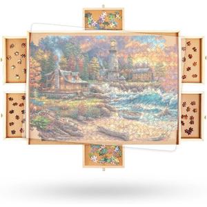 2000 Piece Wooden Jigsaw Puzzle Board -6 Drawers, Rotating Puzzle Table | 41.5 X 30 Jigsaw Puzzle Table | Cover Included - for Adults and Kids by Beyond Innoventions, Extra Large