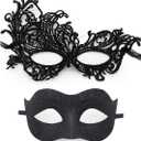 Masquerade Mask for Couples Lace Eye Mask Venetian Carnival Halloween Mask Party Ball Prom Mask Costume Mardi Gras 2Pack (Black)