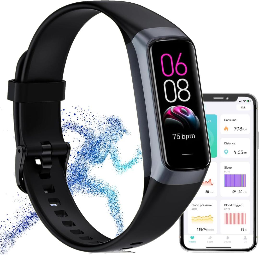 Fitness Tracker,2026 Smart Watch with Blood Pressure Heart Rate & Sleep Monitor IP67 Waterproof Step Calorie Counter Pedometer Fitness Activity Health Watch for Android iOS Phone Men Women Black