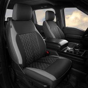 Custom for Ford F150 Seat Cover 2010 2011 2012 2013 2014 - Custom-Fit Full Set Leather Truck Seat Cover for 2010-2014 F150 XL/XLT/Lariat F150 Accessories (C011-Black Grey)