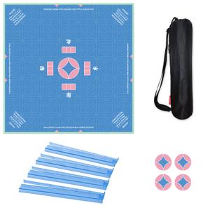 Qintan Mahjong Mat with 4PC Coasters, Tile Racks & Pushers, 32x32 in, Blue