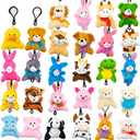 LUKBERA 28 Packs Stuffed Animal Keychains  Plush Animal Toy for Easter Egg Fillers Valentines Day Classroom Exchange Gifts, Party Favors