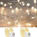 ANJAYLIA 2 Pack 33ft 100 LED Fairy Lights Battery Operated, Waterproof Twinkle String Lights, Copper Wire Dimmable Firefly Lights with Remote Control Timer, Warm White