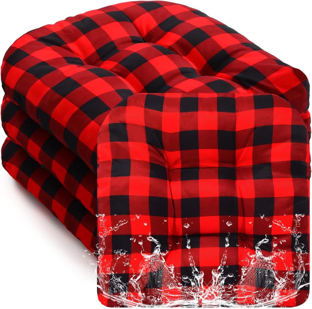 Barydat 4 Pcs Christmas Outdoor Chair Cushions 18.9 x 18.9 Inch Red and Black Plaid Waterproof Sun Protection Patio Furniture Overstuffed Seat Cushion Chair Pad with Round Corner for Indoor Barydat 4 Pcs Christmas Outdoor Chair Cushions 18.9 x 18.9 Inch Red and Black Plaid Waterproof Sun Protection Patio Furniture Overstuffed Seat Cushion Chair Pad with Round Corner for Indoor