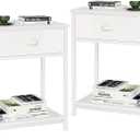 Furologee White Nightstands Set of 2, End Table with Fabric Drawer, Small Side Table for Small Spaces, 2 Tiers Storage Shelves End Table, Bedside Table for Living Room, Bedroom, Dorm