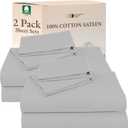California Design Den 100% Cotton Pack of 2 Queen Size Sheet Set - Soft & Durable Sateen, Deep Pocket Queen Sheets (Light Grey)