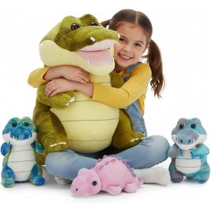 MorisMos Crocodile Stuffed Animal with 3 Baby Inside, 13.7" Stuffed Crocrodile Plush Toy, Mommy Alligator Stuffed Animal with 3 Baby Toys, Stuffed Alligator Plush for Boys & Girls Birthday Gift
