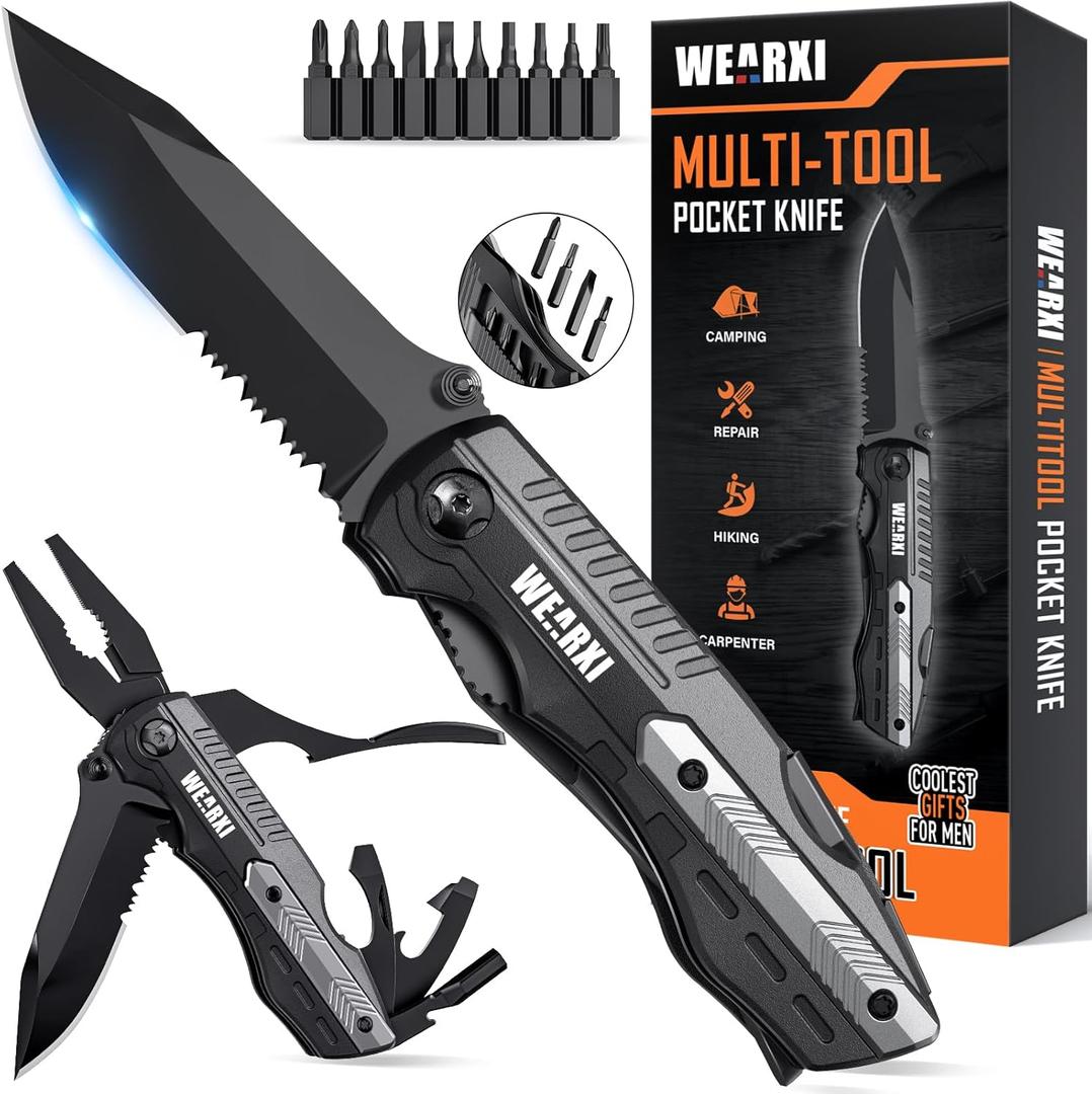 WEARXI Gifts for Men, Pocket Knife Multitool, Fathers Day Dad Gifts from Daughter Son, Mens Gifts for Dad/Him/Husband, Birthday Gift for Men/Boyfriend, Dad Gifts Cool Gadgets, Camping Essentials (Black)