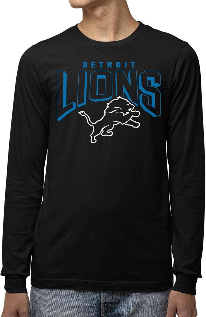 Junk Food Clothing x NFL - Detroit Lions - Bold Logo - Unisex Adult Long Sleeve T-Shirt for Men and Women, Size XX-Large