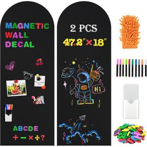 2 Pcs Magnetic Chalkboard for Wall, 47.2" x 18" Magnetic Arch Wall Decal Self Adhesive Blackboard Wallpaper Peel and Stick Chalk Board Wall Decal Roll for Home Playroom Classroom