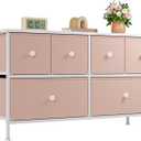 EnHomee Pink Dresser for Bedroom with 6 Drawers, Wide Dressers & Chests of Drawers, Organizer Unit with Fabric Dresser, TV Stand for Bedroom, Hallway, Pink