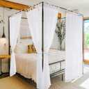NICETOWN White Bed Canopy Curtains for Girls, Elegant & Chic Soft Voile Sheer Textured Airy & Breathable Bed Canopy Drapes with Top Ties & Tie Backs for All Bed Sizes/Bedroom, W45 x L80, 8 PCs