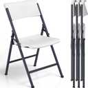 Folding Chair 4 Pack, Portable Heavy Duty Foldable Chair Plastic Seat with Steel Frame for Indoor and Outdoor, Dinning, Party, Wedding, Office, Patio, Garden, White