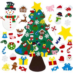 DIY Felt Christmas Tree with 38 Pcs Ornaments, 3.2Ft Felt Xmas Tree for Montessori Indoor Christmas Door Wall Windows Hanging Party Supplies New Year Decorations