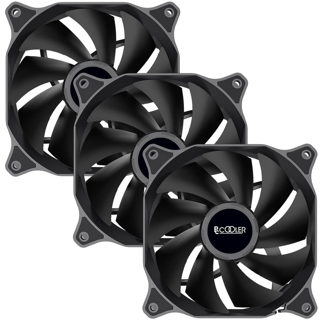 PCCOOLER 120mm Case Fans, DN120 120mm PC Fan 3 Pack Dark Night Series, High Performance Cooling PC Fan - Efficient Hydraulic Bearing - 1200 RPM Low Vibration, Computer Fan for CPU Cooler