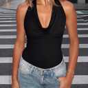 REORIA Womens Sexy Cowl Neck Halter Body Suits Summer Open Back Bodysuit Tank Tops (Black, Large)
