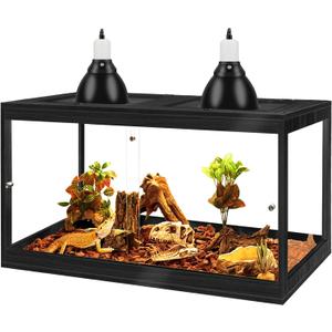 PROLEE Reptile Tank, 31 Gallon Beard Dragon Tank, Tempered Glass Reptile Encloure and Snake Tank with Locking Design for Lizard,Gecko,Chameleon (24"X15.5"X15.5",Black)